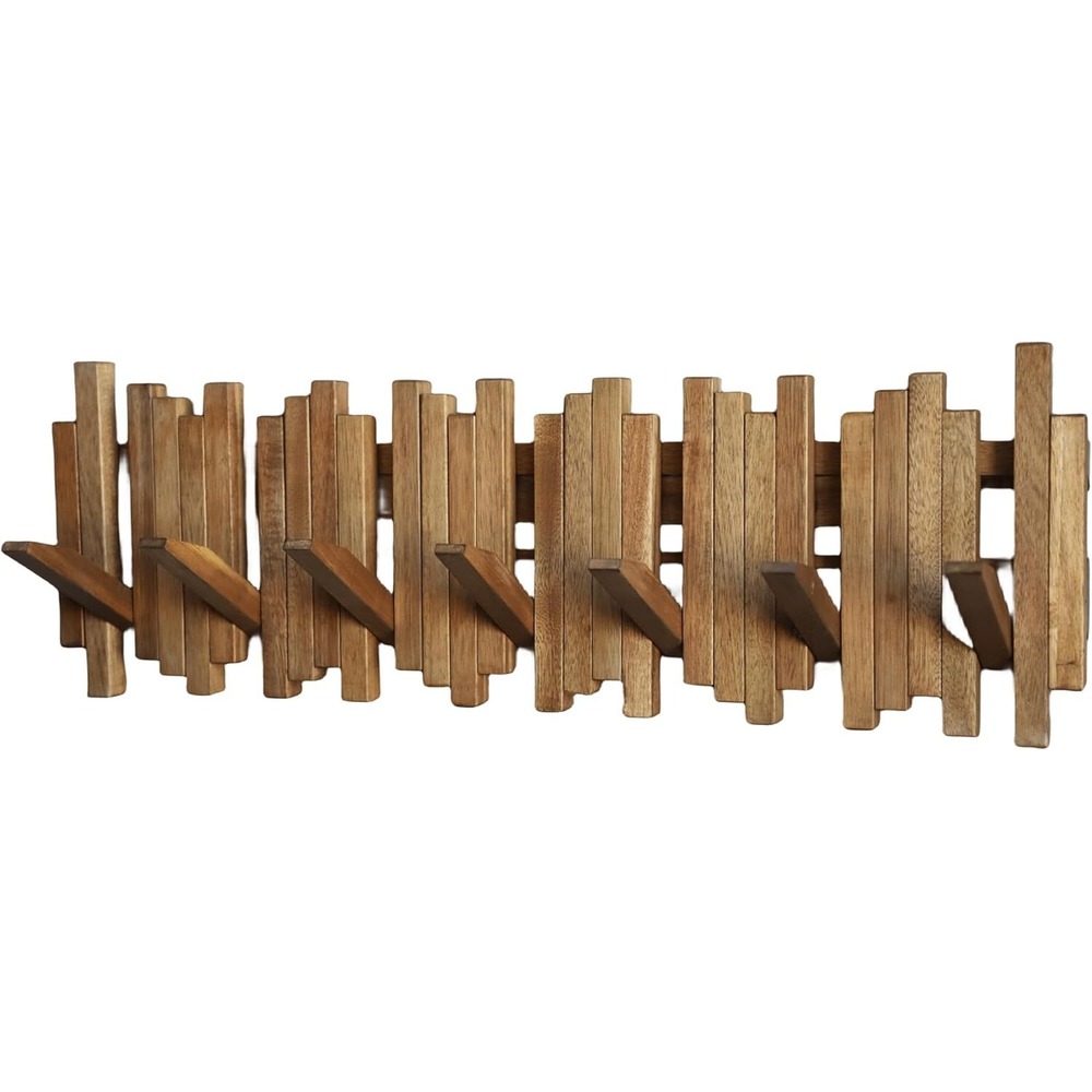 GogreeBell Natural Wood Wall Mounted Piano Coat Rack 7 Hooks New in box